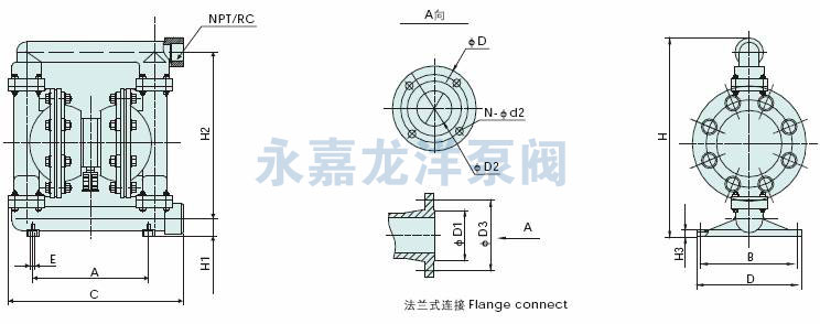 QBY鑄鐵氣動(dòng)隔膜泵安裝尺寸圖