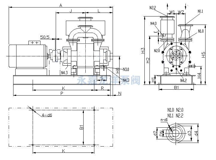 2BE1 202/203/252/253直聯(lián)傳動(dòng)水環(huán)式真空泵安裝尺寸圖